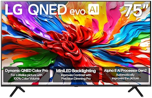 LG 75-Inch Class QNED evo AI QNED92A Series Mini LED 4K Smart TV w/Dolby Atmos, Dolby Vision, HDR10, AI Super Upscaling 4K, Filmmaker Mode, Wow Orchestra, Alexa Built-in (75QNED92AUA, 2025)