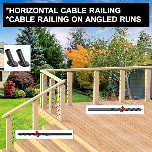 Image of BLIKA 120 Pack 1 /8 inch Black Cable Railing Kit Left &Right Swage Lag Screws for Wood Posts, T316 Stainless Steel, Wire Railing Kit for Decks with Wrench, Deck Stair Black Cable Railing Hardware
