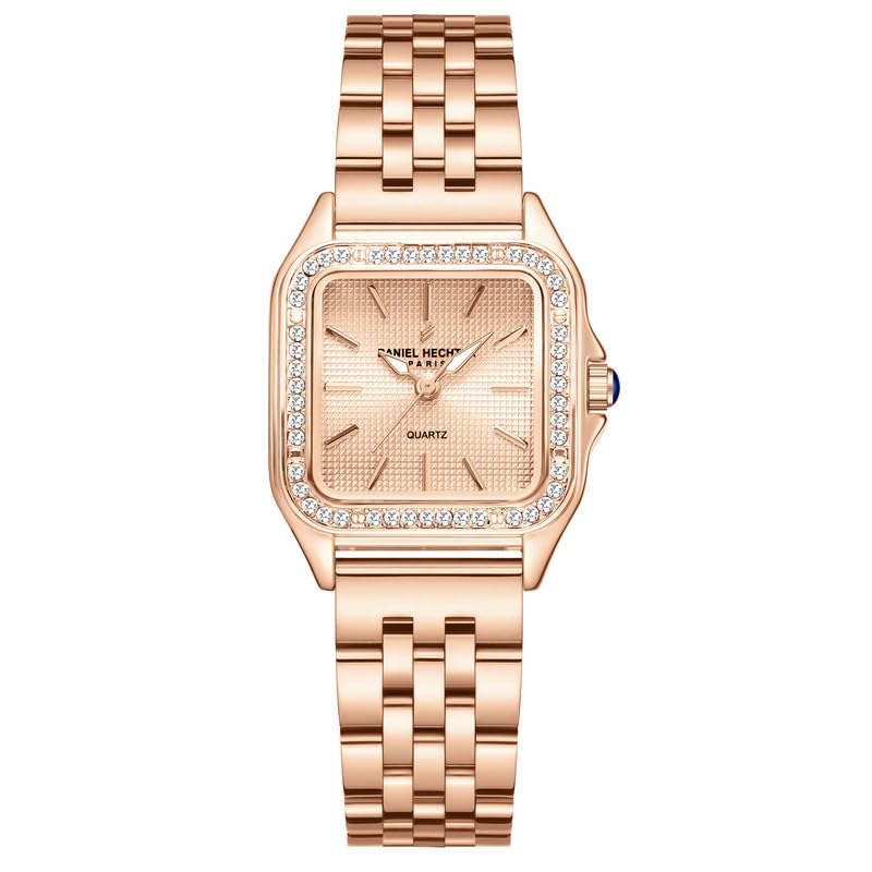 Paris Sophie Collection Analog Quartz Watch for Women with Square Textured Dial, Crystal-Studded Bezel, Metal Case and Premium Stainless Steel Strap-image-19