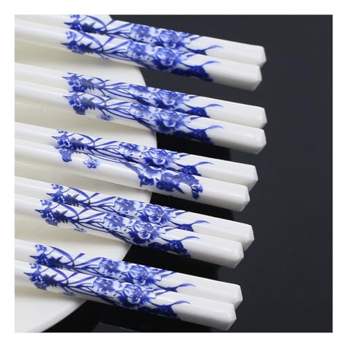 Baguettes en Porcelaine Bleue et Blanche 5 Paires de Baguettes en Céramique de Se Japonais Passent au Lave-Vaisselle Coffret Cadeau de Baguettes de Style Classique Réutilisables avec Boîte E