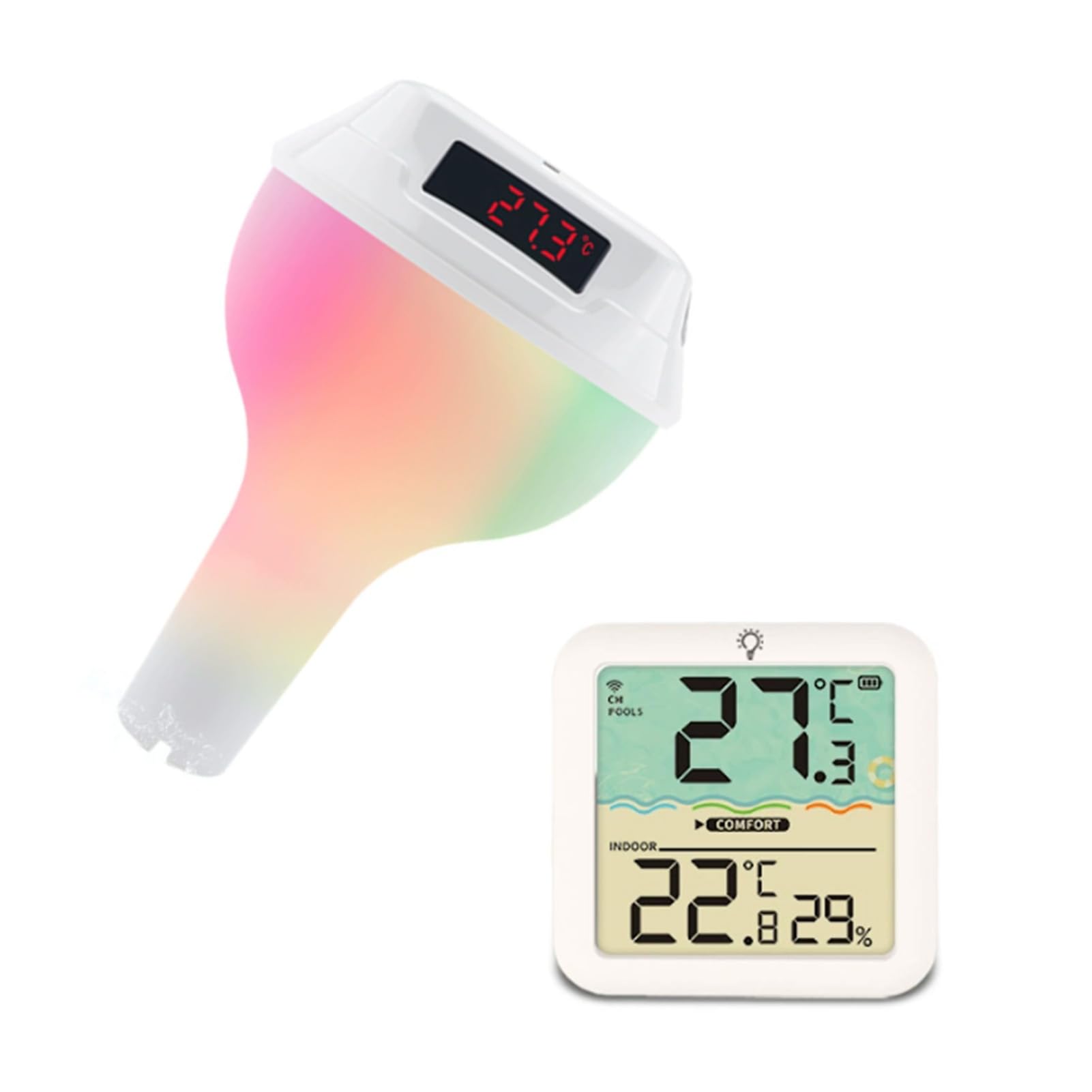 Drahtloses Schwimmendes Pool-Thermometer mit Farbwechselndem Licht – Lange Haltbarkeit – Geeignet für Pool-Enthusiasten. LED-Anzeige