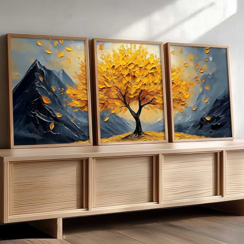 Image of kotart Mountain View Framed Painting | Big Aesthetic Nature Inspired Framed Paintings for Living Room Bedroom Wall Decor Set Of 3 (13X17 inch)