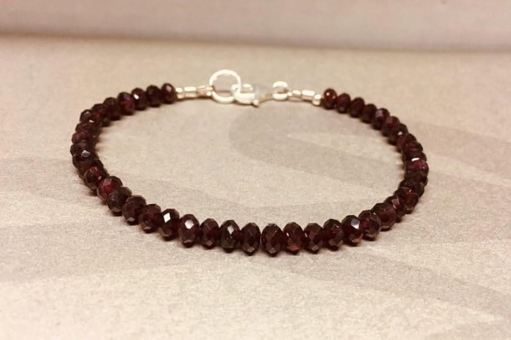 Garnet Rondelle Beaded Bracelet, Adjustable 7 Inch