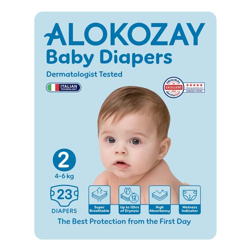 Baby Diapers - Size 2 (4-6 Kg) - 23 Diapers - Best Diapers for Sensitive Skin - 100% Leakage Protection & Up To 12hrs of Dryness