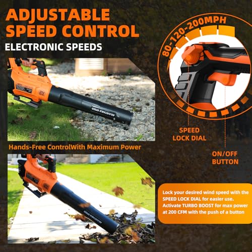 Image of Decerk 21V Leaf Blower Cordless, Electric Snow Blowers with 2X 4.0Ah Battery, Lightweight Blower with Turbo Button, Variable Speed Dial, and Cruise Control for Sidewalks, Garages, Yards & Patios
