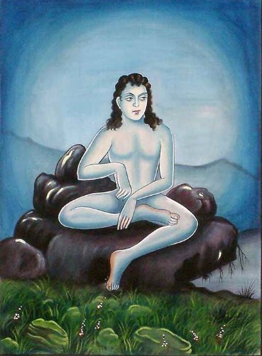 Shukradev peinture sur soie tissu Exotic India aquarelle originale de divinité hindoue