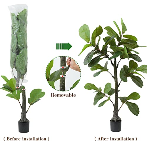 Hobyhoon 6 Ft Artificial Tree Fiddle Leaf Fig In Pot Faux Ficus Lyrata 57 Inch Fake Tree In Pot Fake Tree Silk Plants Fake Tropical Plant For Modern Home Indoor Office Decoration #TOP5