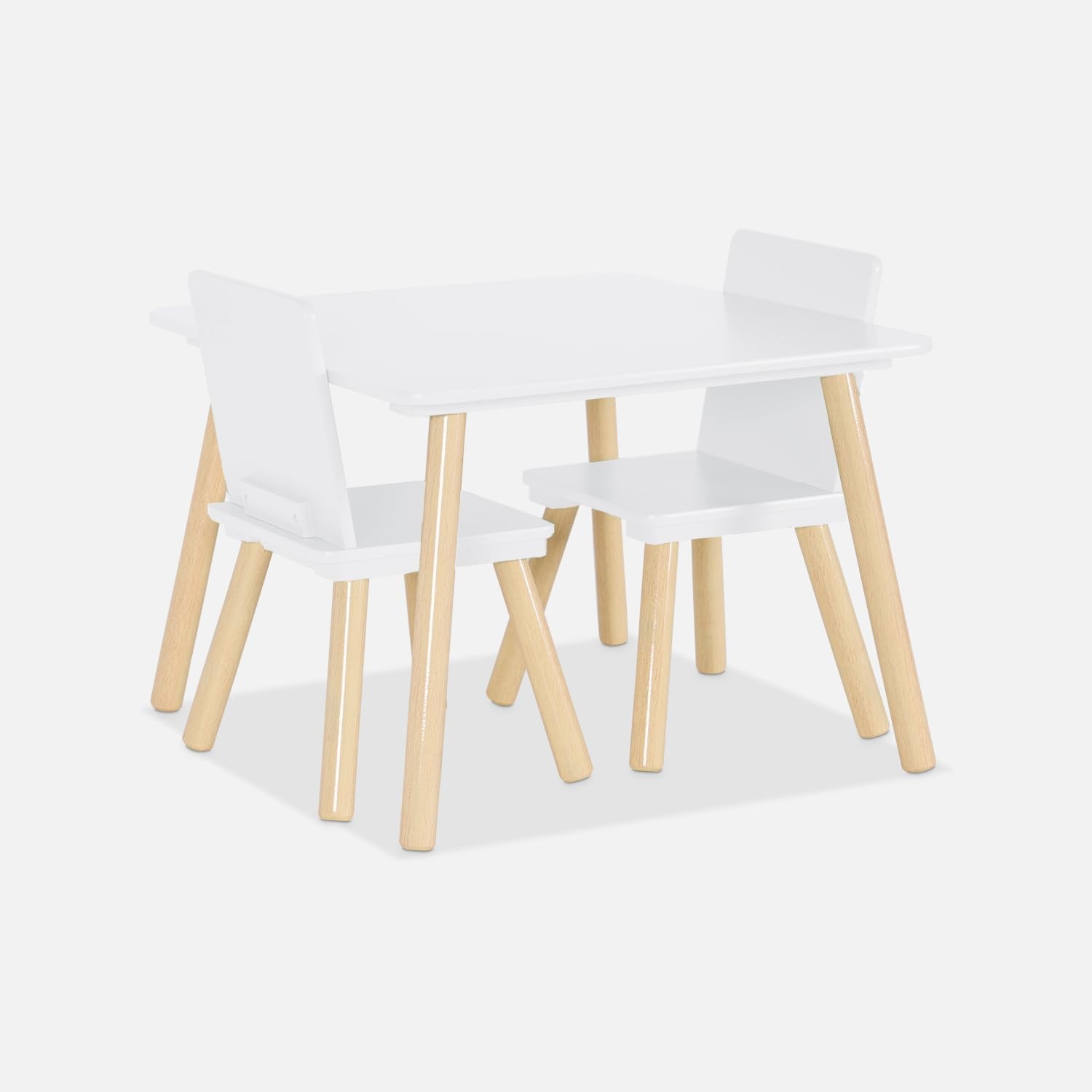 sweeek - Table carrée Enfant avec 2 chaises. Pieds en pin. Blanc