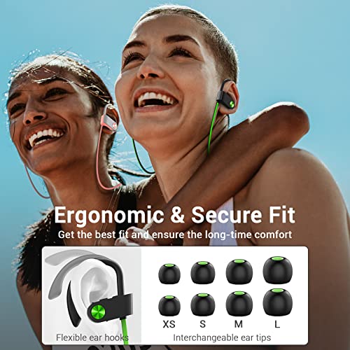 Vrifoz Bluetooth Headphones, Ipx7 Waterproof Wireless Sports Earbuds For Workout Gym, 15 Hrs Playtime Running Headphones With Noise Cancelling Mic, Hifi Bass Stereo In-Ear Earphones - Greenblack #TOP6