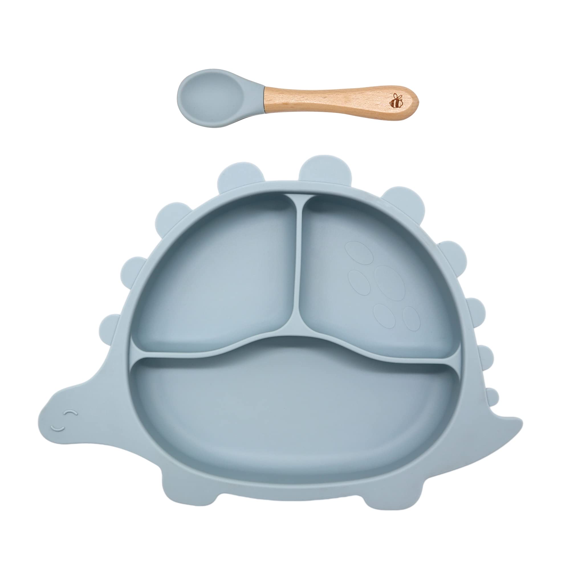 Wriggle & Giggle Dinosaur Plate and Spoon (Dusty Blue)