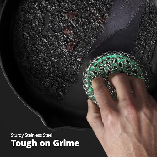 Greater Goods Chainmail Scrubber, Silicone and Stainless Steel Chainmail Scrubber for Cast Iron Pans, 1pc, Designed in St. Louis, Teal - Thumbnail 6