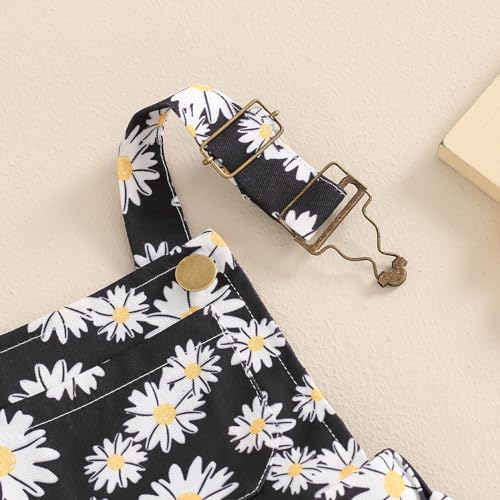 Image of Ayalinggo Toddler Baby Girl Sunflower Print Overalls Shorts with Pocket Suspender Trousers Cute Summer Clothing Outfit