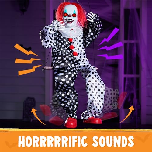 JOYIN Scary Halloween Decorations Outdoor, Halloween Hanging Swinging Animatronic Clown with Scary Sound and Moving Body, Sound Activated Outdoor Swinging Ghost with Light Up Eyes for Indoor Outside by JOYIN - Used condition - Image 6