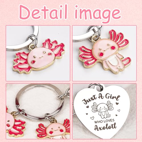 Cute Axolotl Gifts for Girls Keychain - Animal Lover Gift Just A Girl Who Loves Axolotl Keychains, Cartoon Axolotl Pendant Keyring for Women Valentines Day Birthday Present3