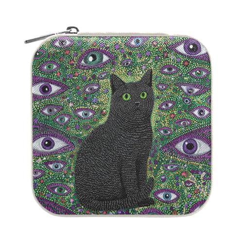 tplaotee Maletín de viaje con diseño de gato negro y malvado de ojo, color morado, organizador portátil para mujeres y mujeres