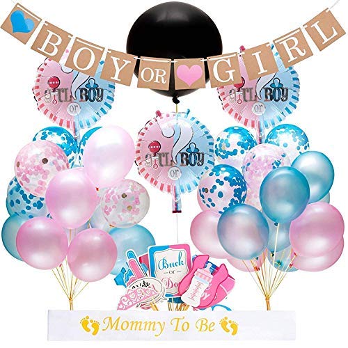 ANSUG Gender Reveal Party Kit 52 Pcs Gender Reveal Latex Balloon with Blue and Pink Confetti - Boy or Girl Photo Banner Booth Props - Decoration for Baby Shower Birthday Party