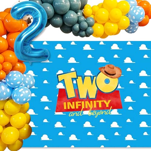 LaVenty Two Infinity and Beyond Birthday Decorations 2nd Birthday Balloon Garland Arch Backdrop Banner Cake Topper for Boy 2 Birthday Party