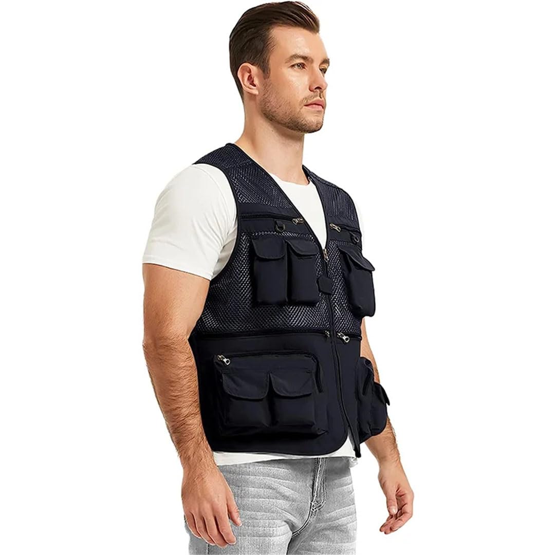 Chaleco de pesca multifuncional unisex con múltiples bolsillos, de secado rápido, ligero, para exteriores, camping, caza, fotografía