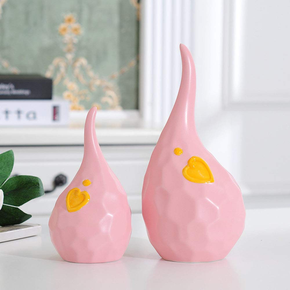 Statue éléphant en céramique rose : lot de 2 figurines minimalistes pour étagère