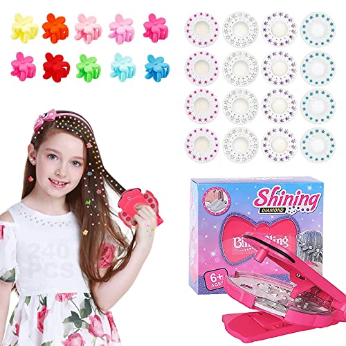 SEMKOTREE Hair Bedazzler Kit, Glitzersteine Haare Maschine mit 480 Glitter Strasssteine und Haarsträhnen Kinder, Haar Glitzer Hair Gemstone Styler Haarschmuck Geschenk Mädchen 6 7 8 9 Jahre