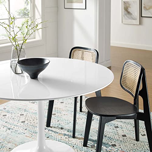 Image of Modway Lippa 47 inch Mid-Century Modern Dining Table with Round Top and Pedestal Base in White