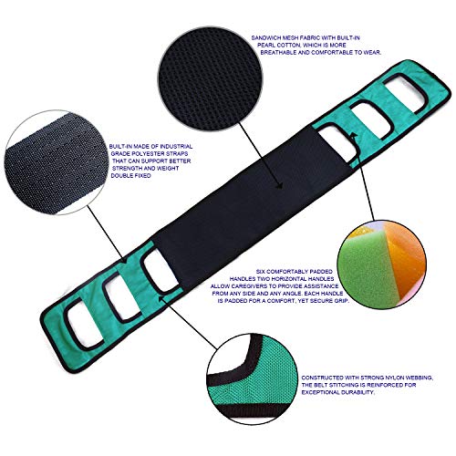 Transfer Belt Padded Assist Gait Belt,Mobility Standing and Lifting Aid for Disabled Care Safety Mobility Aids Equipment,Bariatric Patient, Elderly,Safely Move from Bed and Wheelchair (Green)