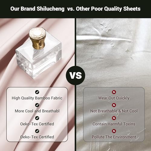 Image of Shilucheng 4 Piece Queen Sheet Sets, Cooling Sheets, Blend Rayon Derived from Bamboo, Deep Pocket Up to 16 inch, Breathable & Soft Bed Sheets, Hotel Silky Bedding Set, Light Pink
