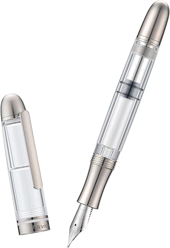 Miniatura 9 de Asvine P36 - Pluma estilográfica (relleno con pistón, plumín de iridio de tamaño medio) de titanio, juego de pluma de escritura suave con estuche
