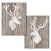 Beautiful Contemporary Deer and Elk Silhouettes on a Faux Wood Style Background; Lodge Decor; Two 11x14in Prints. Brown/White