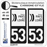blasonimmat 2 Stickers Plaque immatriculation Auto 53 Pays de la Loire - LT bi-Ton Carbone-Style