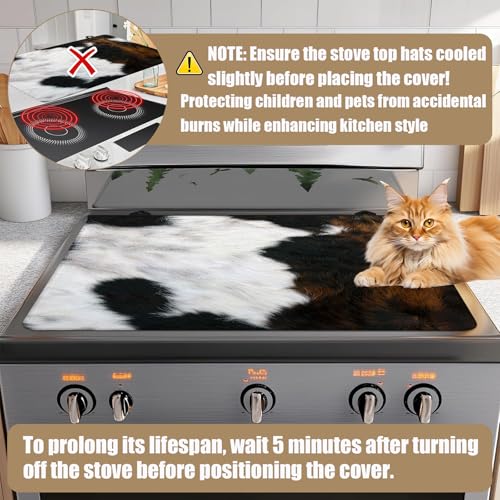 Image of Brown Cowhide Stove Top Covers for Electric Stove, Cow Skin Electric Gas Stove Pad Heat Resistant Range Cooktop Protector for Home Decor Kitchen 28 inchx20 inch