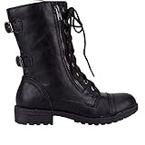 Lucky Top Soda Pack72 Dome Girls Faux Leather Combat Boots,Black Dome,12