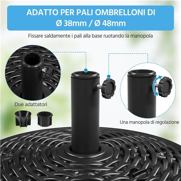 Yaheetech Base per Ombrellone da Giardino Riempibile 22L Ø38mm Ø48mm Nero