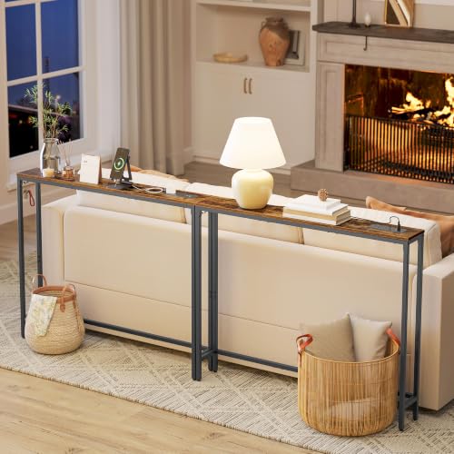 Image of VASAGLE 39.4 inch Console Table Set of 2, Couch Tables with Outlets for Sofa