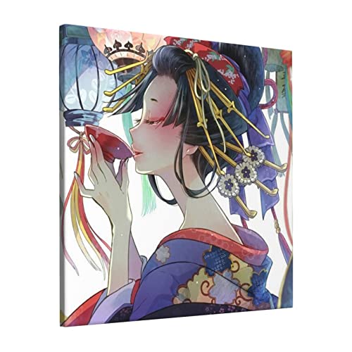 絵画 インテリア 和服 美人 花魁 和風柄 ポスター アートパネル 写真 壁掛け 部屋飾り 背景絵画 美しい贈り物 プレゼント リビング ダイニング 寝室 お風呂 オフィス バー 玄関 装飾画 木枠付きの完成品 40X40cm