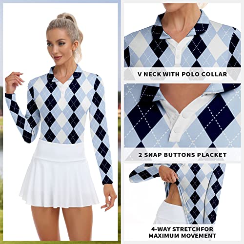 Image of Soneven Womens Golf Shirts Moisture Wicking V Neck Long Sleeve Polo Shirts Collared Tops