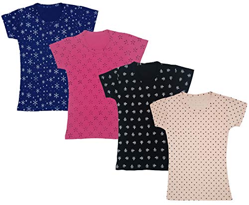Image of indi weaves Girls Half Sleeve Cotton Printed T-Shirts Pack of 4
