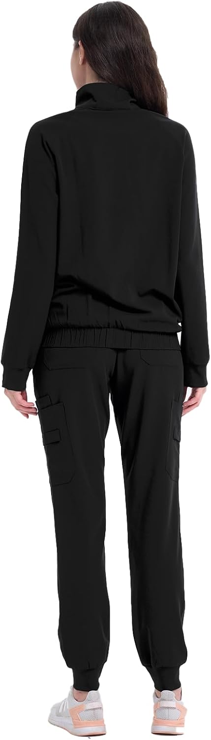 Medical Scrubs Set, Two-Piece Uniform with Full Zip Jacket 4 Way Stretch Workwear