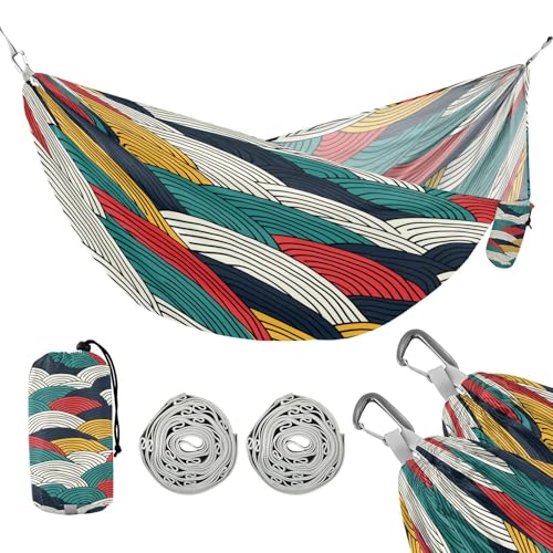 ATTX Abstract Waves Camping Hammock - Lightweight & Portable Hammocks, Heavy Duty 330lbs Capacity for Indoor, Hiking, Backpacking, Travel, Backyard, Beach#122