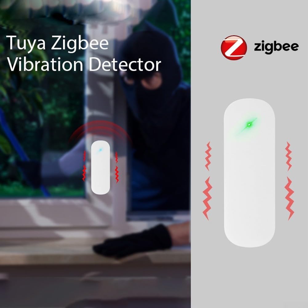 QOXEZY para Tuya Sensor de vibración Inteligente para Puerta, Control de aplicación, de Alarma de Seguridad para el hogar, Alarma antirrobo, Dispositivos Inteligentes para el hogar (4 Piezas)