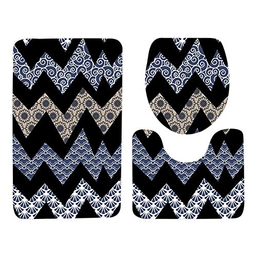 Haodasi 3-Teiliges Badematten Set - 3D Geometrie Muster Dekorative 3 stücke Skidproof Soft Pedestal Teppich + Deckel…