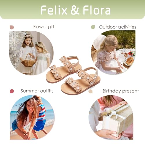 Image of Felix & Flora Toddler Girl Sandals - Flower Girl Dress Shoes Open Toe Little Kid Flats