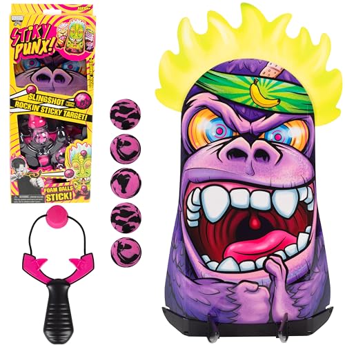Hog Wild Stiky Punx Slingshot w/Target - Kong - Portable Swiveling Target Challenge, Exciting Sling Shot Fun for All Ages, Test Your Skills Knocking Over Punx Targets Anytime & Anywhere