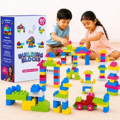 FLYI Building Blocks Toy Set for Kids, 80 Pieces, Construction Bl...