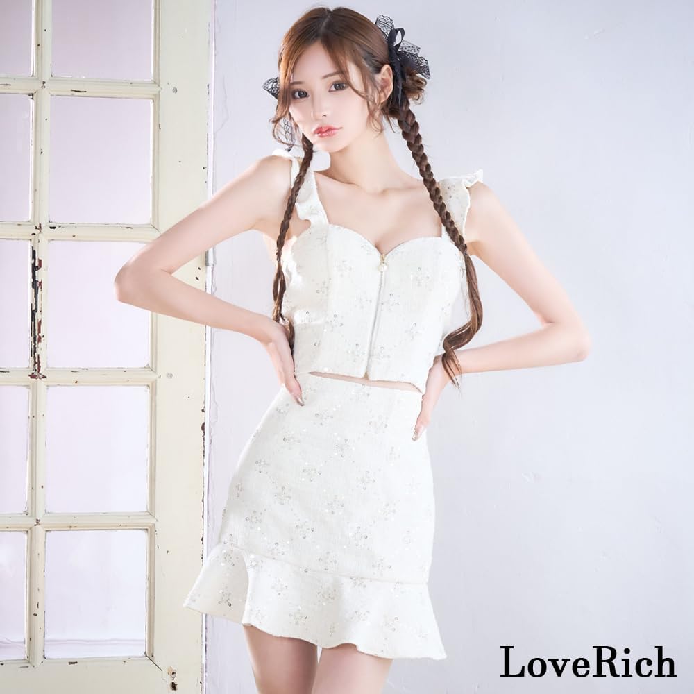 ラブリッチ⭐︎キャバドレス　スパンコール✨マーメイドセットアップ　ホワイト　ＳＭＬ LoveRich] ラブリッチ 【SMLサイズ/2カラー】 雪の結晶