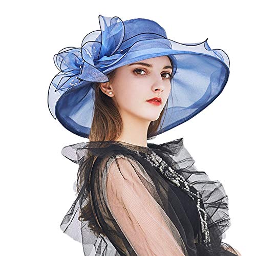 Qchomee Chapeau de Mariage Femme Capeline Elégante Chapeau de Soleil Pliable Chapeau d'Eglise Cérémonie Organza Casquette Bibi Fascinator Floral pour Soirée Bal Voyage Vacances Plage