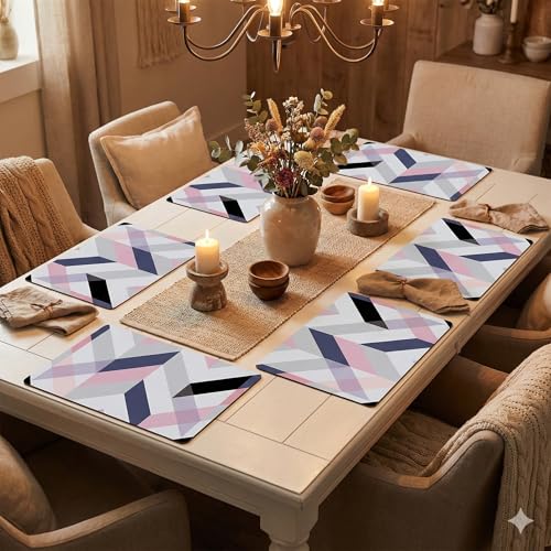 Image of YELONA Placemats for Dining Table - Heat Resistant, Non-Slip & Washable PVC Vinyl Table Mats - Set of 6, 45 x 30 cm (Multicolor)