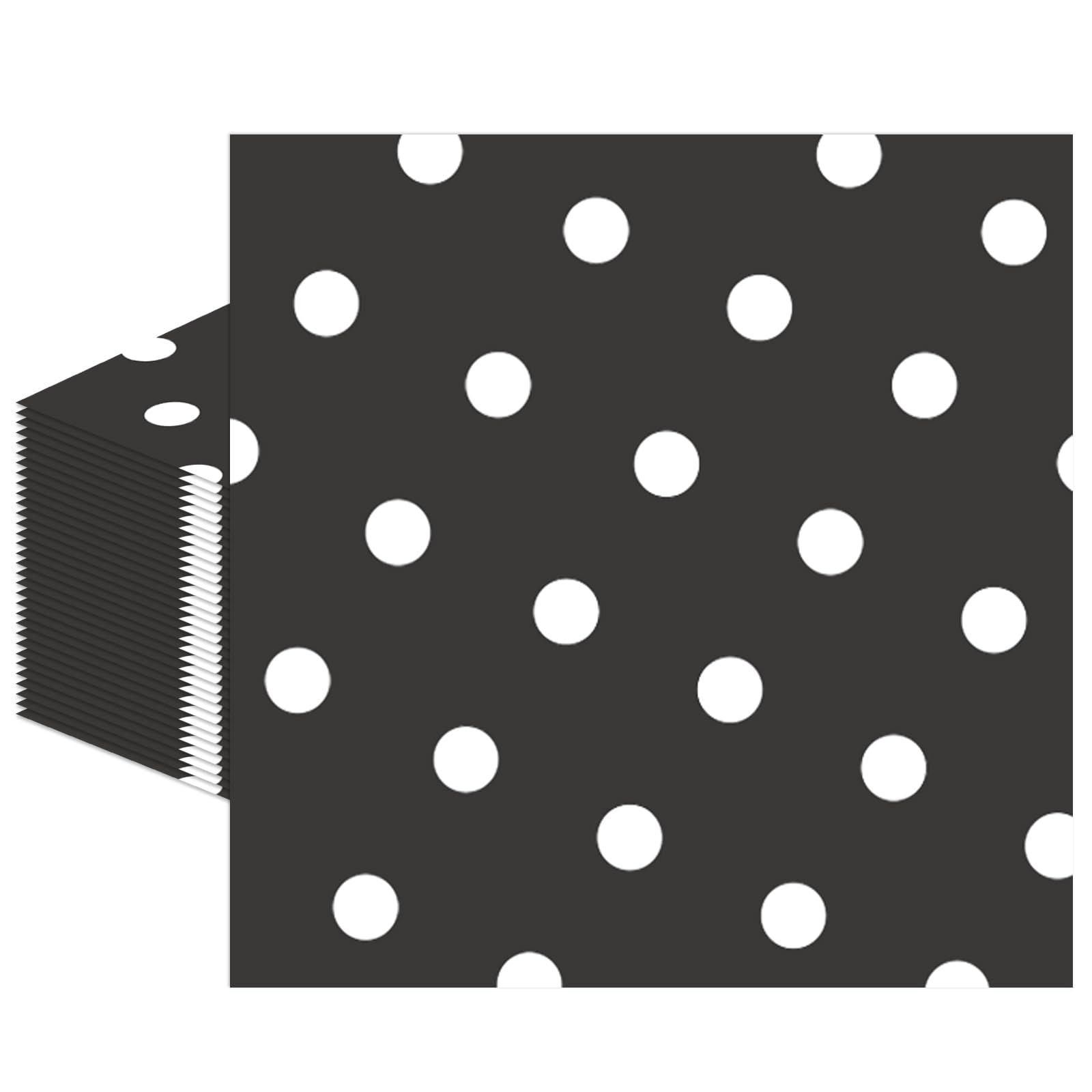 50pcs White Polka Dot Black Napkins, Disposable 2-Ply Cocktail & Happy Birthday Napkins, Polka Dot Party Decorations for Wedding Baby Shower Birthday Bridal Party