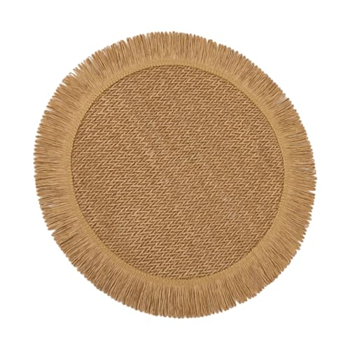 Mantel individual de papel trenzado con borde de borlas, textura natural, mantel individual para decoración de mesa de comedor