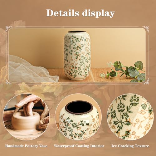 Ceramic Vase for Flowers – Modern Small Ribbed Textured Flower Vase for Home Decor, Pampas Grass, Decorative, Farmhouse, Coffee Table, Kitchen Centerpieces, Bookshelf and Home Living - Image 5